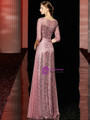 Alluring Pink Lace Half Sleeve Tulle Sequins Floor Length Mother Of the Brides Dress