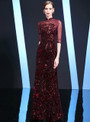 Glamorous Burgundy Mermaid High Neck Half Sleeve Sequins Mother Of the Brides Dress