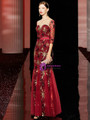 Fashion Burgundy Mermaid Tulle Sequins 3/4 Sleeve Sequins Mother Of the Brides Dress 