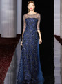 Graceful Dark Blue Sequins Half Sleeve Appliques Mother of the Bride Dress