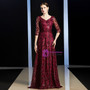 We Specialize In Custom Made Impressive Burgundy Sequins V-neck Half Sleeve Mother of the Bride Dress