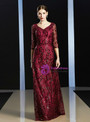 We Specialize In Custom Made Impressive Burgundy Sequins V-neck Half Sleeve Mother of the Bride Dress