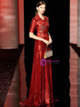 Find The Perfect Shade Of Red Sequins V-neck Half SleeveAppliques Mother Of The Bride Dress
