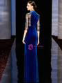 Buy From Sexy Blue Velvet Mermaid High Neck Half Sleeve Embroidery Mother Of The Bride Dress