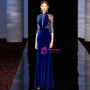 Buy From Sexy Blue Velvet Mermaid High Neck Half Sleeve Embroidery Mother Of The Bride Dress