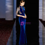 Buy From Sexy Blue Velvet Mermaid High Neck Half Sleeve Embroidery Mother Of The Bride Dress