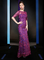 Demand Attention In Classic Purple Mermaid Short Sleeve Appliuqes Sequins Mother Of The Bride Dress
