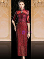 For Your Big Night Fashion Burgundy Sequins High Neck Short Sleeve Mother Of The Bride Dress