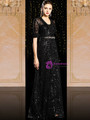 Come In All Styles And Colors Black Seuqins V-neck Short Sleeve Beading Sash Mother Of The Bride Dress