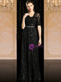 Come In All Styles And Colors Black Seuqins V-neck Short Sleeve Beading Sash Mother Of The Bride Dress
