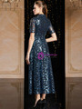 A-Line Get Your Discounts Blue Sequins Short Sleeve Tea Length Beading Mother Of The Bride Dress