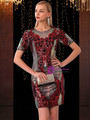 Incomparable Burgundy Mermaid Sequins Short Sleeve Mini Mother Of The Bride Dress
