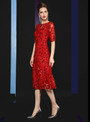 Causal Red Tulle Sequins Short Sleeve Knee Length Mother Of The Bride Dress