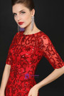 Causal Red Tulle Sequins Short Sleeve Knee Length Mother Of The Bride Dress