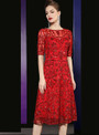 Causal Red Tulle Sequins Short Sleeve Knee Length Mother Of The Bride Dress
