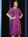 Impressive Purple Embroidery Sequins Short Sleeve Short Mother Of The Bride Dress