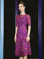 Impressive Purple Embroidery Sequins Short Sleeve Short Mother Of The Bride Dress