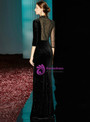 Modest Black Mermaid Velvet High Neck 3/4 Sleeve Sequins Mother of the Bride Dress