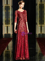 Fashionable Burgundy Sequins V-neck 3/4 Sleeve Mother Of The Bride Dress