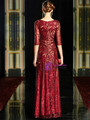 Fashionable Burgundy Sequins V-neck 3/4 Sleeve Mother Of The Bride Dress