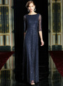 Impressive Navy Blue Bateau Beading Sequins 3/4 Sleeve Long Mother Of The Bride Dress