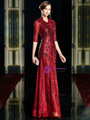 Distinctive Burgundy V-neck Half Sleeve Sequins Mother of the Bride Dress