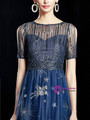 Queenly Navy Blue Tulle Sequins Beading Short Sleeve Mother of the Bride Dress