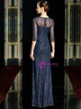 Casual Navy Blue Mermaid Tulle Sequins 3/4 Sleeve Long Mother of the Bride Dress