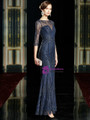 Casual Navy Blue Mermaid Tulle Sequins 3/4 Sleeve Long Mother of the Bride Dress