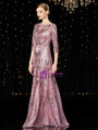 Cheap Pink Tulle Bateau Sequins 3/4 Sleeve Long Mother of the Bride Dress