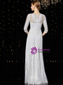 Sweet White Bateau Neck Tulle Sequins 3/4 Sleeve Mother of the Bride Dress