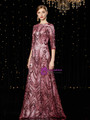 Fabulous Purple Tulle Sequins 3/4 Sleeve Long Mother of the Bride Dress