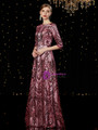Fabulous Purple Tulle Sequins 3/4 Sleeve Long Mother of the Bride Dress