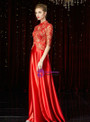 Fairy Tale Red Satin Lace Short Sleeve High Neck Mother of the Bride Dress