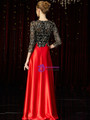 Queenly Red Satin Black Lace 3/4 Sleeve Mother of the Bride Dress