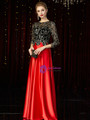 Queenly Red Satin Black Lace 3/4 Sleeve Mother of the Bride Dress