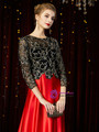 Queenly Red Satin Black Lace 3/4 Sleeve Mother of the Bride Dress
