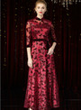 Trendy Burgundy Sequins Velvet 3/4 Sleeve Mother of the Bride Dress
