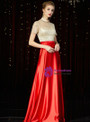 Dreamy Red Satin Champagne Sequins Short Sleeve Mother of the Bride Dress