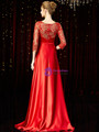 Exciting Fantastic Red Satin Lace 3/4 Sleeve Long Mother of the Bride Dress