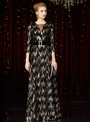 Splendid Black Sequins 3/4 Sleeve Mother of the Bride Dress With Sash