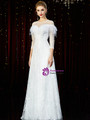 Beautiful White Tulle Sequins 3/4 Sleeve Mother of the Bride Dress With Feather