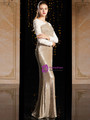 Flattering Gold Mermaid Sequins Lace Long Sleeve Scoop Neck Mother Of The Bride Dress