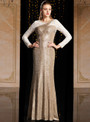 Flattering Gold Mermaid Sequins Lace Long Sleeve Scoop Neck Mother Of The Bride Dress