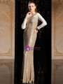 Flattering Gold Mermaid Sequins Lace Long Sleeve Scoop Neck Mother Of The Bride Dress