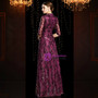Winsome Purple Sequins V-neck 3/4 Sleeve Long Mother of the Bride Dress