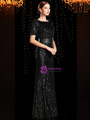 Alluring Black Sheath Sequins Short Sleeve Long Mother Of The Bride Dress