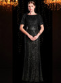 Alluring Black Sheath Sequins Short Sleeve Long Mother Of The Bride Dress