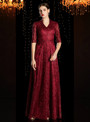 New arrivals Burgundy Lace Sequins V-neck Short Sleeve Mother of the Bride Dress