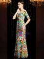 Popular Colorful Embroidery Lace Short Sleeve Beading Mother of the Bride Dress